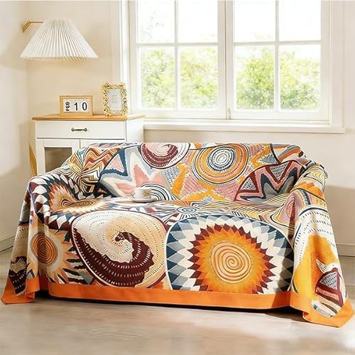 DECMAY Boho Throw Blanket for Sofa, 100% Organic Cotton Sofa Throws Large 2 3 Seater, Extra Large Throws for Settees Armchair Couch, Double Bed and Bedspread (Colroful, 60''×80'')