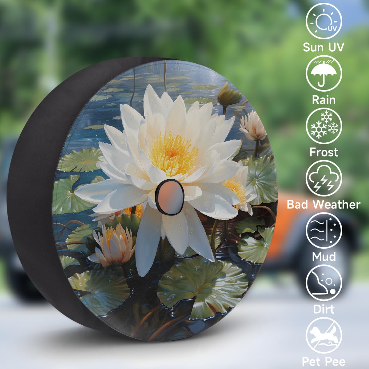 Spare Tire Cover with Backup Camera Hole Lotus Flower 16inch Wheel Cover Protector Universal Fit for Trailer,RV,Camper,SUV,Truck