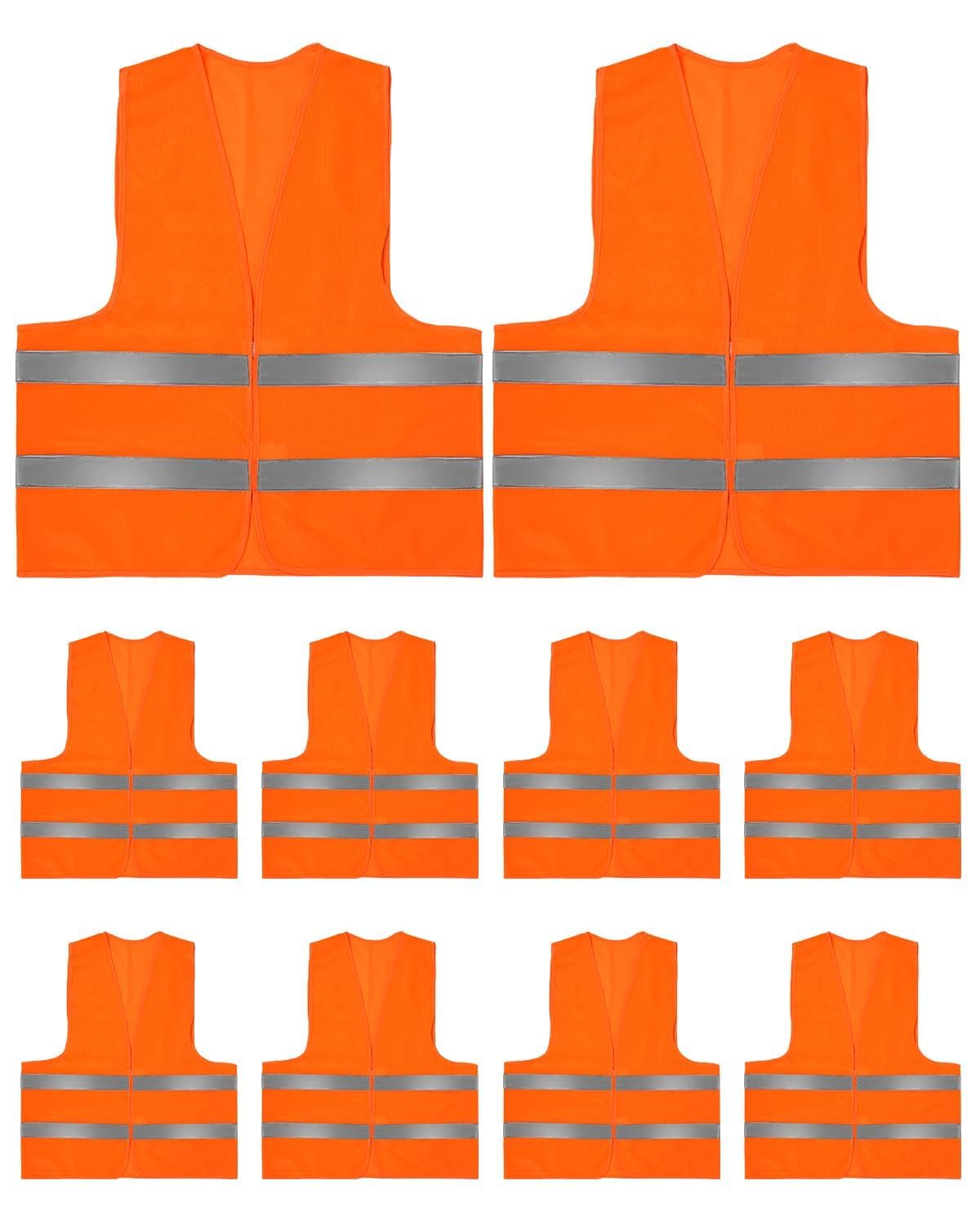 10 Unidades Chalecos Reflectantes de Alta Visibilidad, Chaleco Reflectante con 2 Tiras Reflectoras para Trabajo, Moto, Ciclismo, Running, Construcción de Carreteras y Control de Tráfico