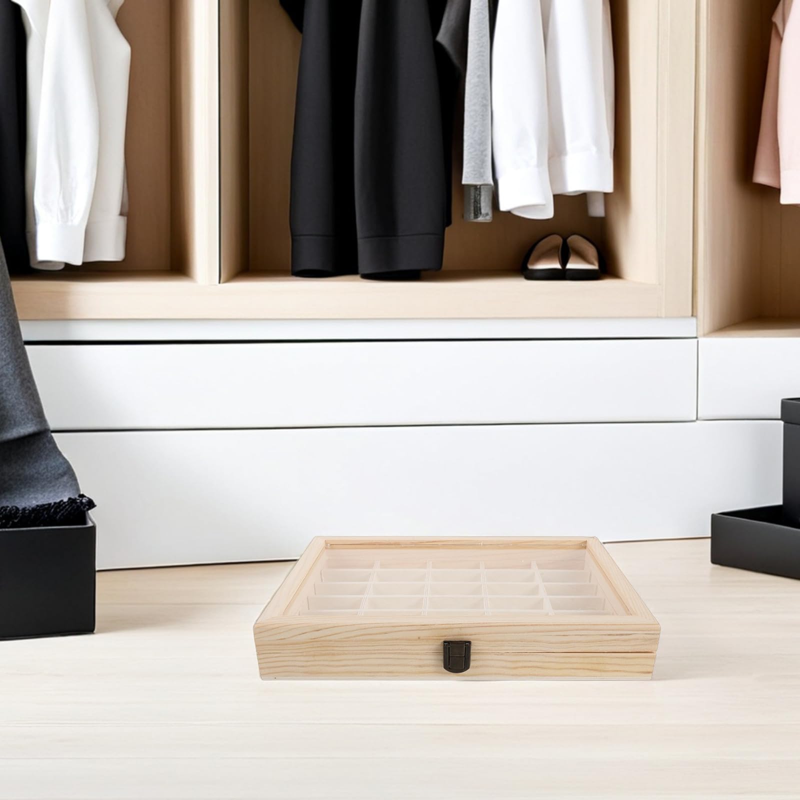 Housoutil Caja de Madera con 48 Compartimentos y Tapa para Muestras