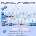 abucow 65% Mechanical Gaming Keyboard, Red Switch Wired Compact Keyboard with Blue Backlight, Swappable Blue White Keycaps, for Windows/Mac
