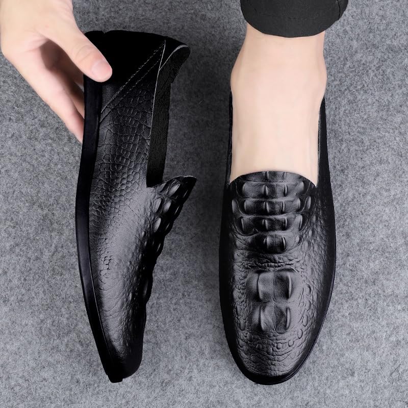 Mens Loafers Shoe Round Toe Solid Color Crocodile Print Loafer Shoes Comfortable Resistant Flexible Classic Wedding Slip On4