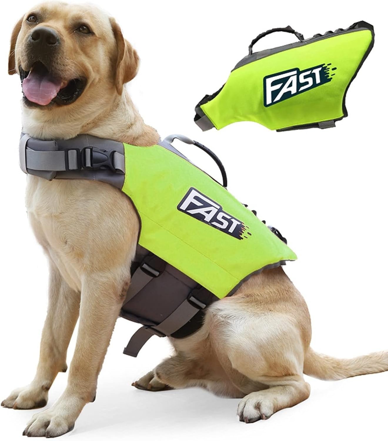 Chaleco Salvavidas para Perros Ajustable Resistente al Desgarro de Seguridad con Asa de Rescate para Natación Flotación para Mascotas Pequeñas Medianas Grandes, Green, XL