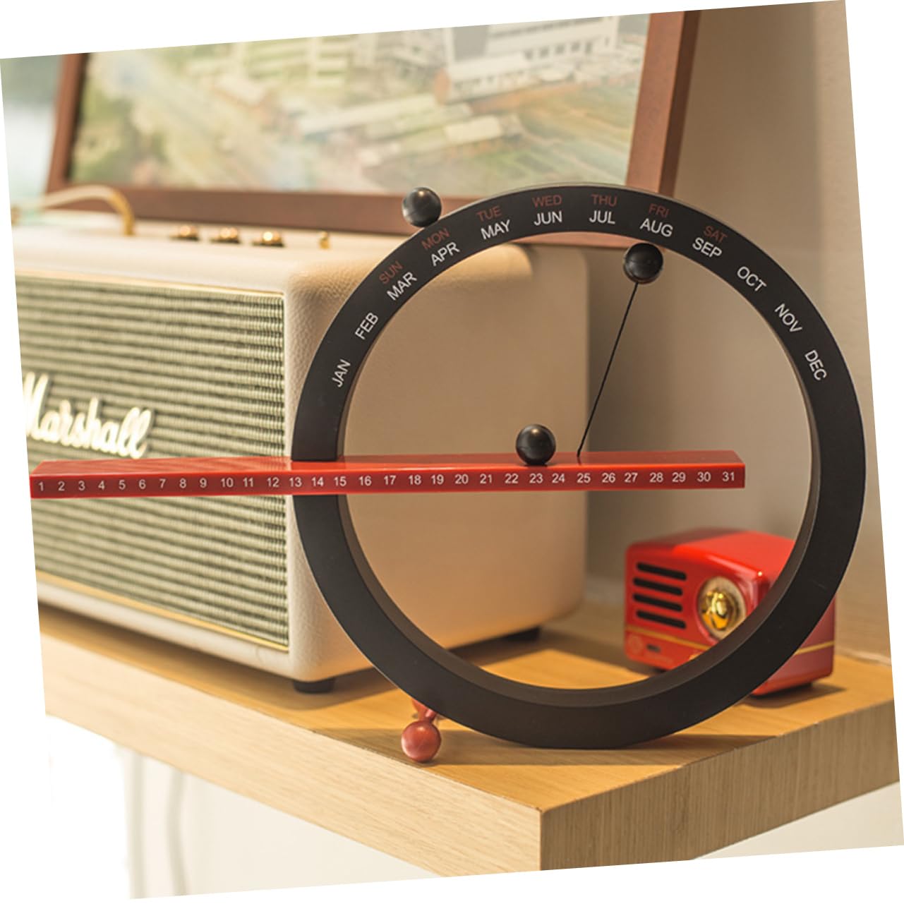 STOBOK Magnetischer Tischkalender Kugelkalender mit Manueller Schaltung Langlebiges Material Schreibtischkalender für Wohnzimmer Schlafzimmer Arbeitszimmer Ornament (Schwarz und Rot)