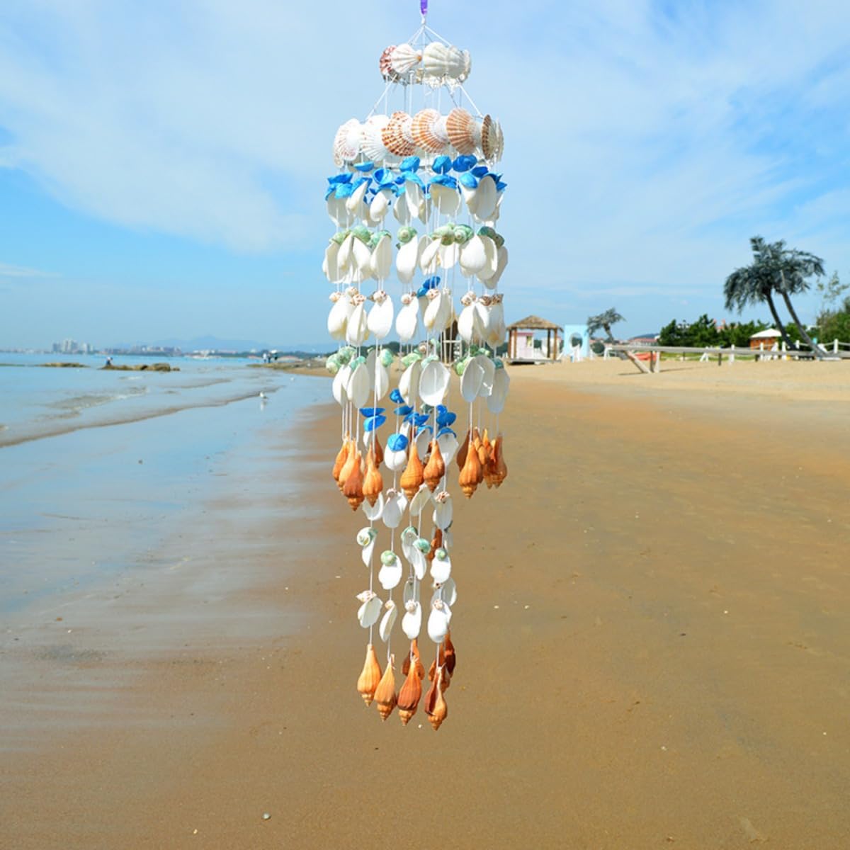 Wind Chimes for Outdoors, 80cm Seashell & Conch Wind Chime, Handmade Hanging Ornament with Soothing Sound, Indoor Decor for Bedroom, Living Room, Balcony (blue)
