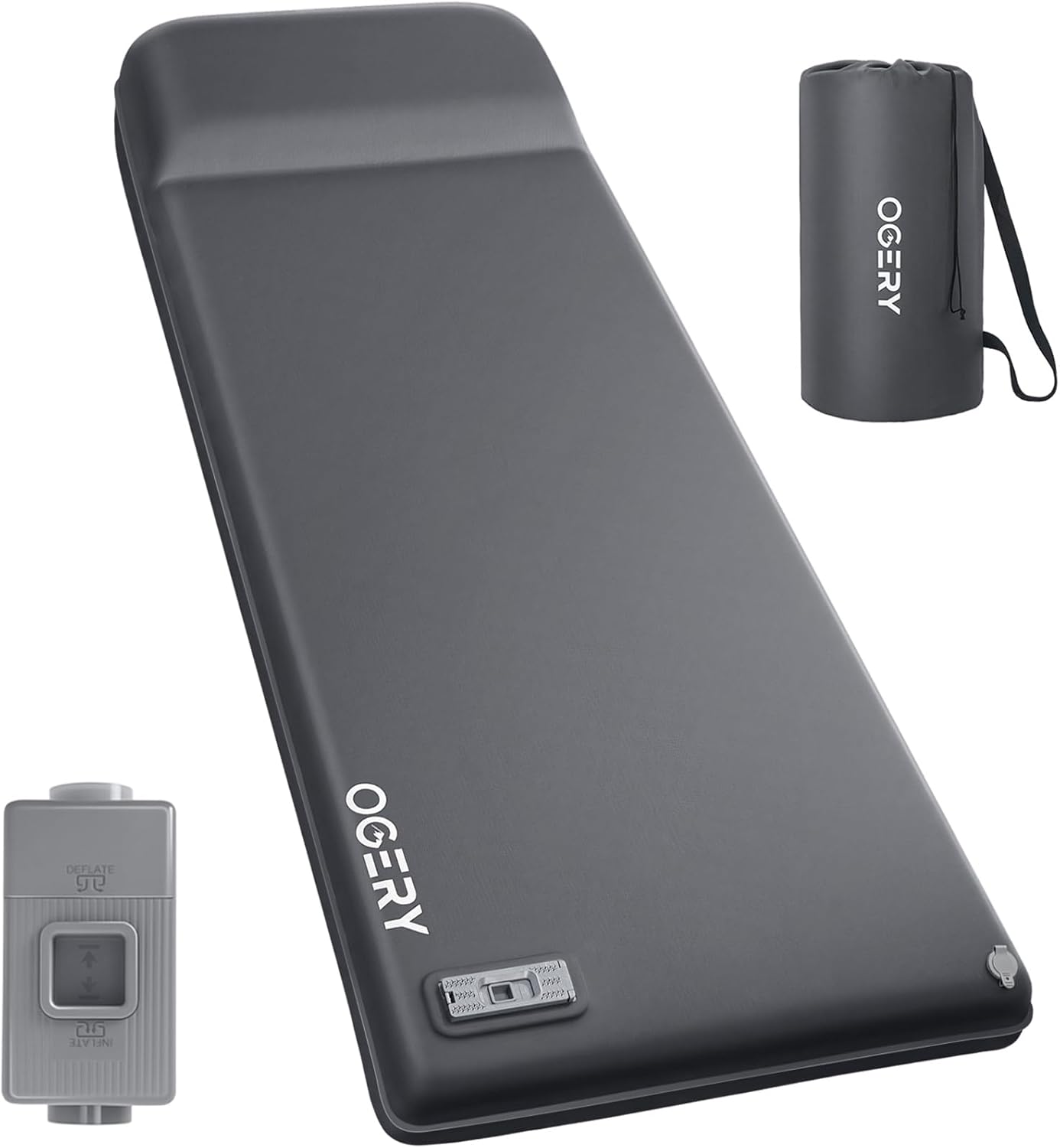 OGERY Self Inflating Sleeping Pad with Electric Pump, 3.15" Ultra-Thick Memory Foam Camping Pad, 4 Season Camping Mattress Pad with Built-in Pillow, Camping Essentials Gear for Tent Travel Car Grey Single