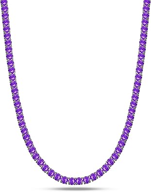 HELLOICE 4mm Purple Tennis Chain Necklace for Women Men Iced Out Hip Hop Link Chain 5A Cubic Zirconia Dainty Tennis Necklace Hypoallergenic Necklace Jewelry