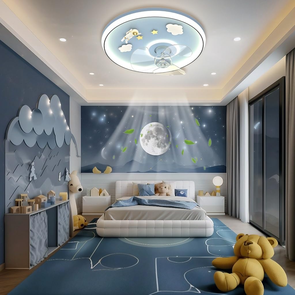 Ventilador De Techo con Luz LED Lámpara Moderna para Niños Lámpara De Techo para Habitaciones Infantiles (niños Y Niñas) Lámpara De Dormitorio con Mando A Distancia Lámpara De Salón(B)