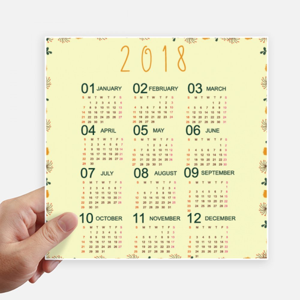 Autocollant carré 20 cm calendrier 2018 motif cartoon lot de 4 stickers pour mur et PC