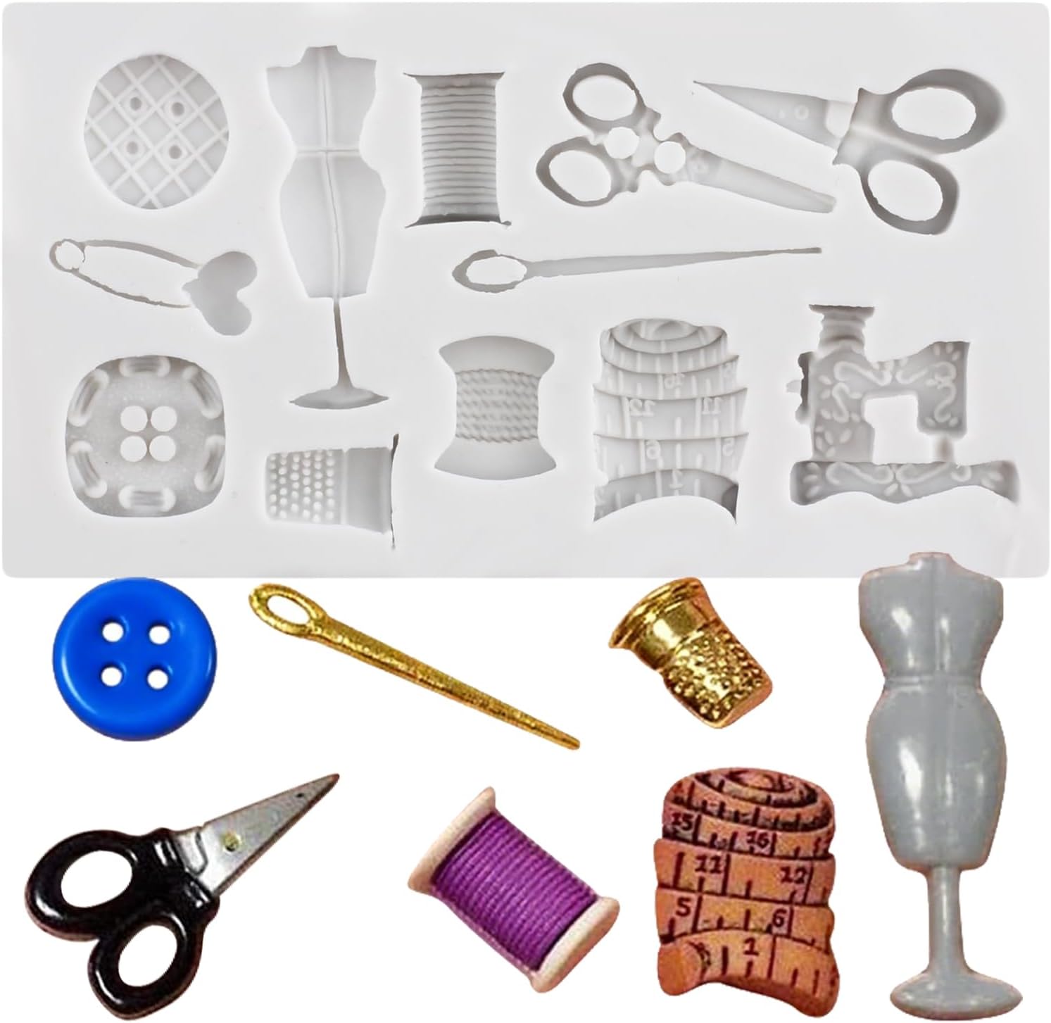 Sewing Machine Scissors Button Polymer Clay Molds Sewing Tools Silicone Mold for DIY Crafts Epoxy Resin Casting Air Dry Polymer Clay Plaster Jewelry Making