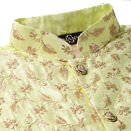 Image of SOJANYA (Since 1958 Men's Cotton Linen Maroon Kurta and White Pyjama with Mustard Cotton Nehru Jacket