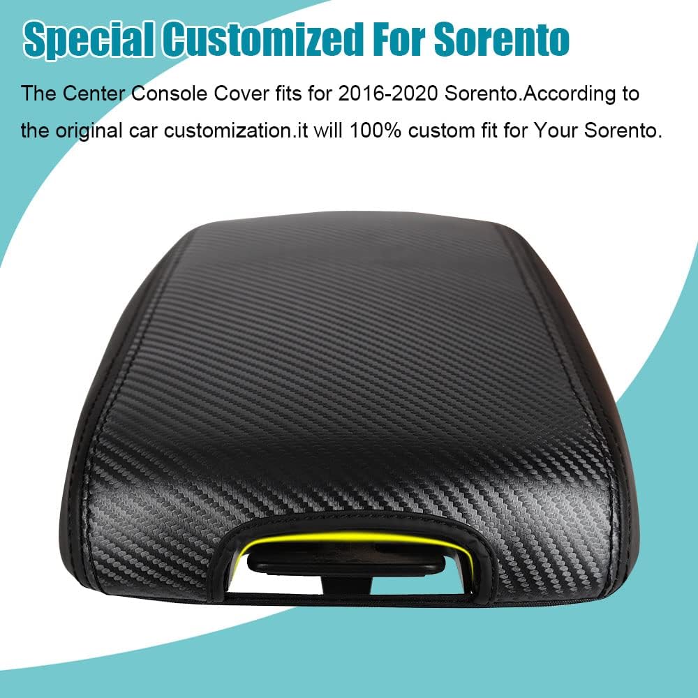 LEXLEY Center Console Pad Armrest Box Cover Waterproof Anti-Scratch Leather Protector Covers For Kia 2016-2020 Sorento-Carbon fiber