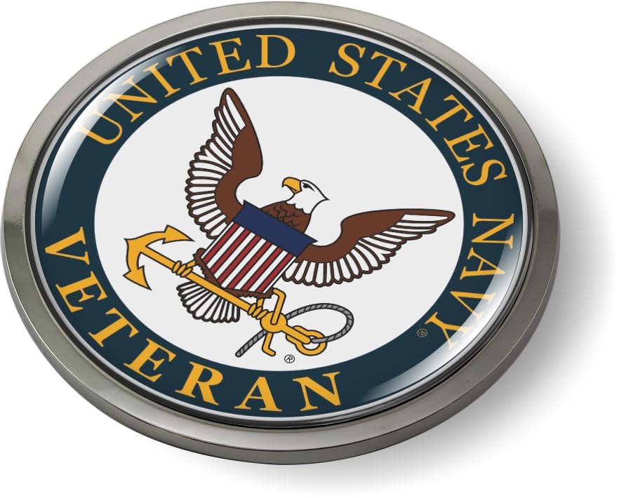 Image of Veteran U.S. Navy Eagle Anchor Color CAR Emblem Badge Chrome Metal Bezel | Officially Licensed US Navy Product, 3D Domed, Sticker, made by BestLicensePlateFrames