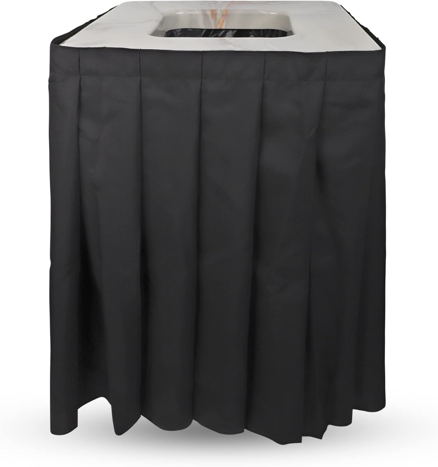 Marble Design Square Garbage Can Cover - Solid Pleated Skirt Topper for 32-35 Gallon Indoor Trash Bins - Black Skirt 1-Pack .Square Marble Top Black Skirt