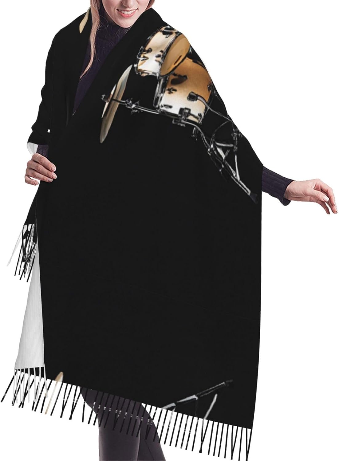 (Cool Drum Set) Women's Soft Warm Scarf Large Plush Shawl Wrap with Fringe Fashion Winter Scarves for Cold Weather