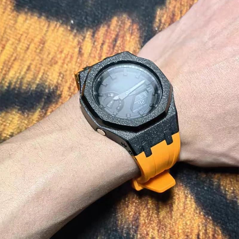 EZZON New Modification Kit For GA-2100 GA2110 Mod Kit Metal Emery Case with Strap, For GA2100 Mod 316L Steel Frosty Scrub Bezel
