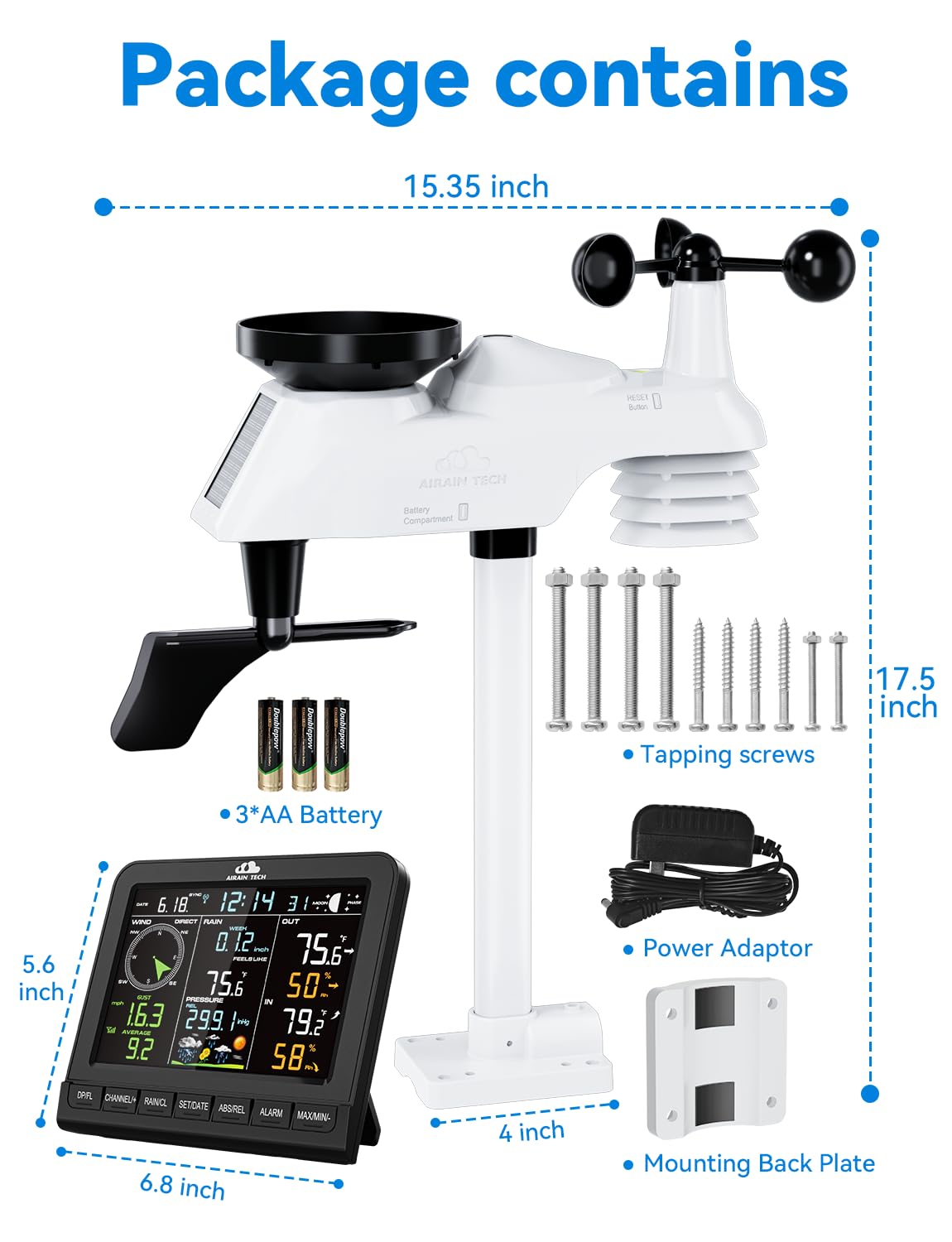 Wireless Weather Station, with Rain Gauge, Atomic Clock, Wind Speed/Direction, Indoor Temperature/Humidity, Barometer, Alarm Clock, Moon Phase, Weather Forecast, etc. (No WiFi) — Amazon image 9