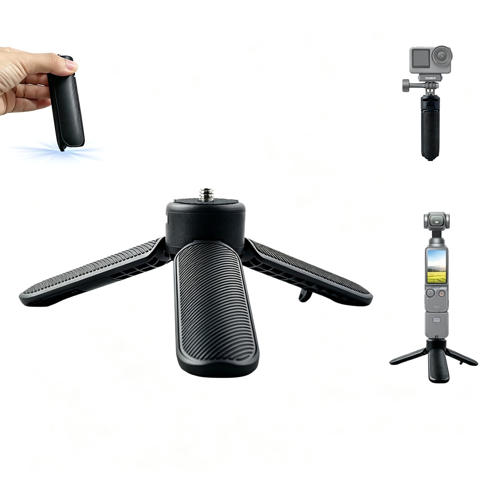 2-in-1 Mini Tripod Handle, One Click Open Stand with Universal 1/4" Screw
