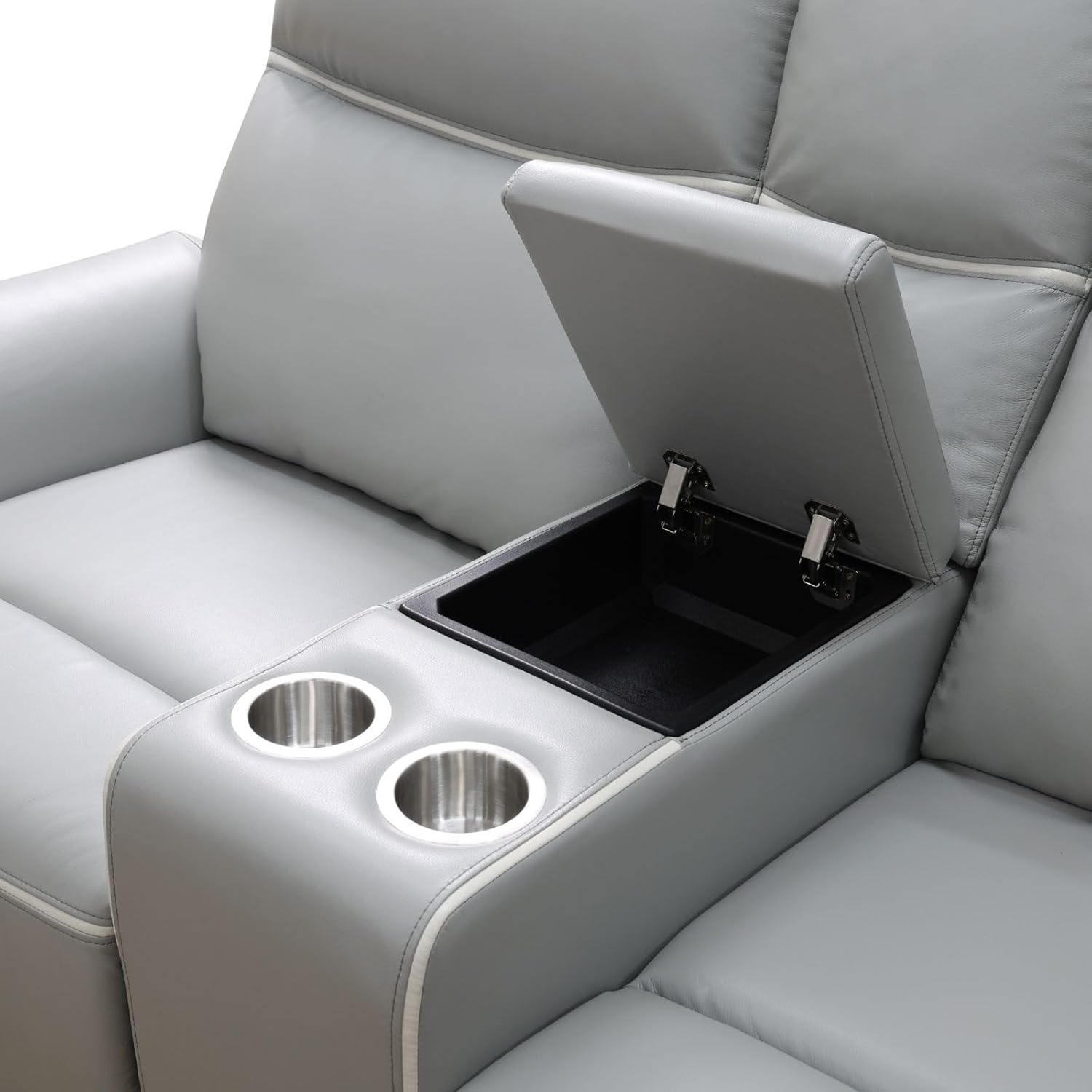 3-Piece Recliner Sofa Set Living Room Light Grey Breathing Leather LED Lighting USB Charging Cup-Holder