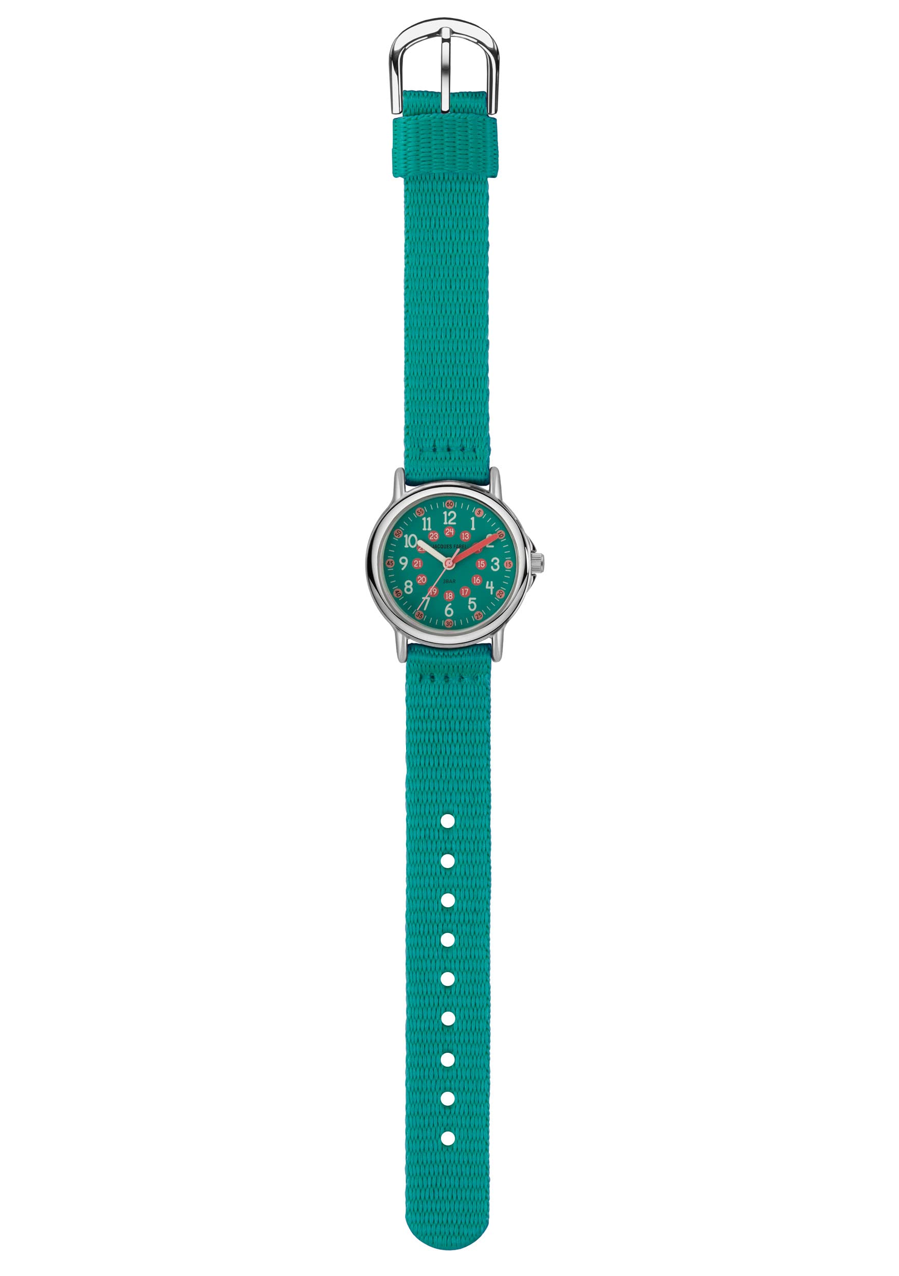 Jacques FAREL Kinder-Armbanduhr Lernuhr Mädchen Analog Quarz mit Textilband extra weich Türkis KCF 067