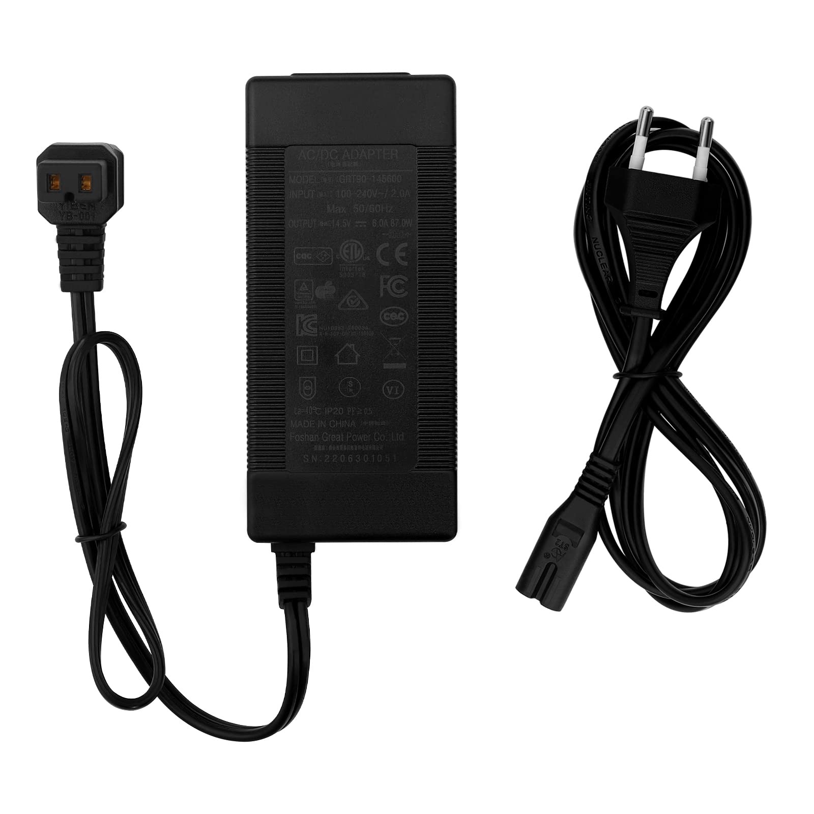 WOLTU Adattatore di Alimentazione AC per Mini Frigo, Cavo di Corrente 1,5m, Convertitore di Tensione 0,6m, da 100-240V a 14,5V, Portabile, per Uso Domestico