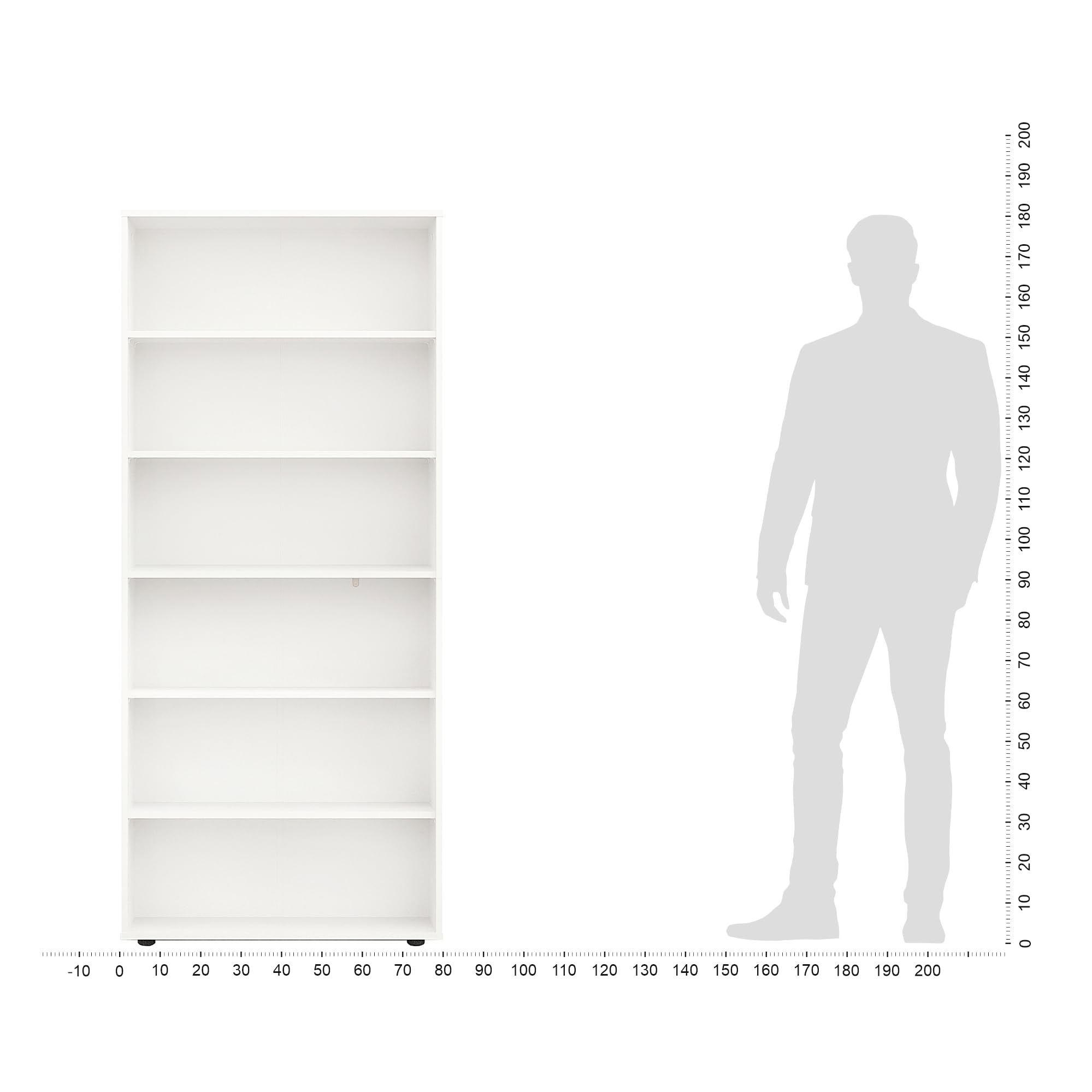 KOMTO Regal 80 cm breit Weiß - Bücherregal mit 6 Ebenen und Höhenverstellbare Regale, Standregal, Aufbewahrungsregal | Bookshelf Lumo 80 x 180 x 24 cm (BxHxT)