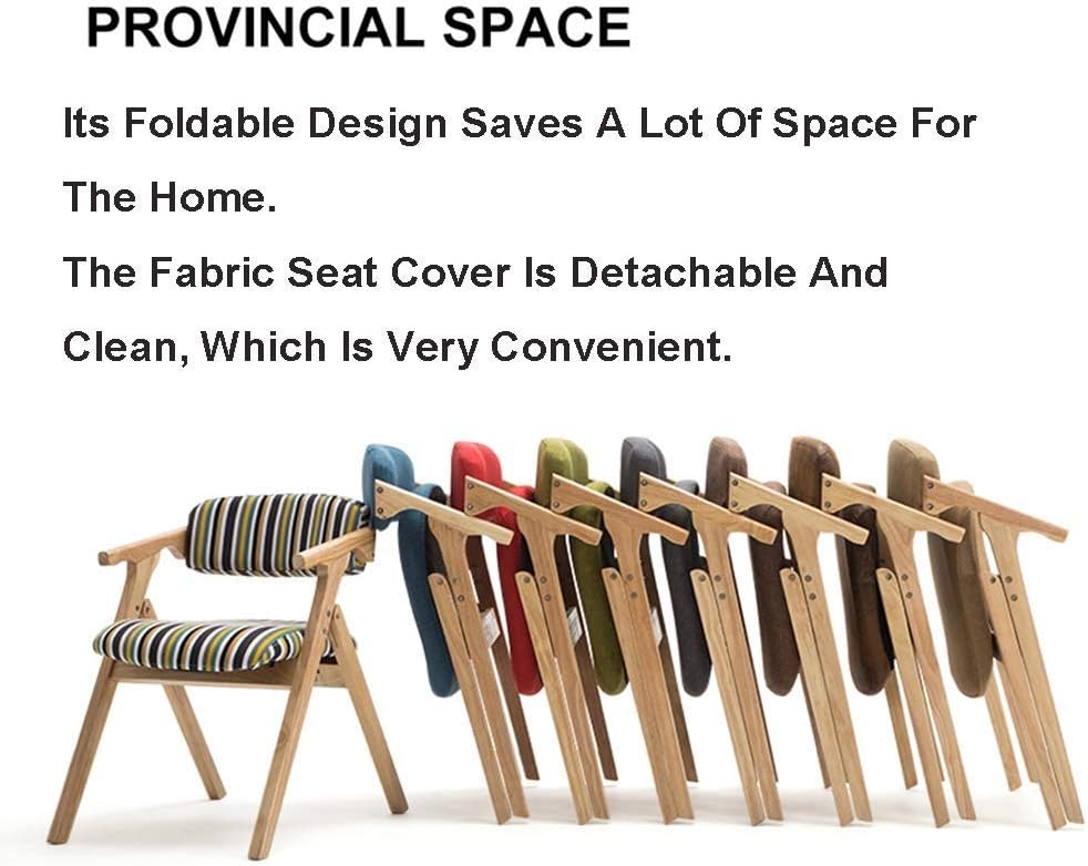 Solid Wood Folding Dining Chair with Linen Sponge Soft Cushion Backrest Portable Kitchen Armchair