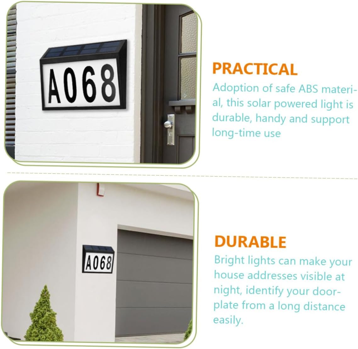 Solar Powered Outdoor Address Sign with Bright White LED Light Weather Resistant Abs House Number Plaque with Letters Groups for Enhanced Night Visibility and Easy Alignment