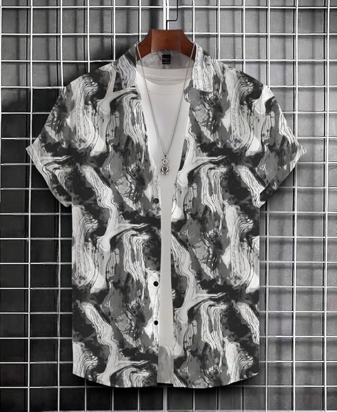 Image of Men's Striped Slim Fit Half Sleeves Stratchable Printed Shirt