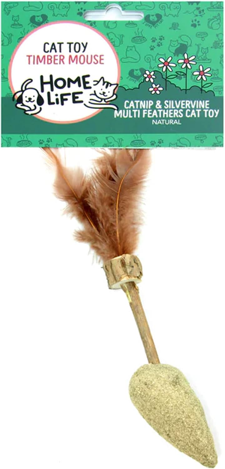 HomeLife Pet Timber Mouse Catnip & Silvervine Cat Toy – 100% Natural Farm-to-Toy Catnip Toy with Real Bird Feathers, Handmade Interactive Indoor Cat Toy for Play, Exercise & Mental Enrichment