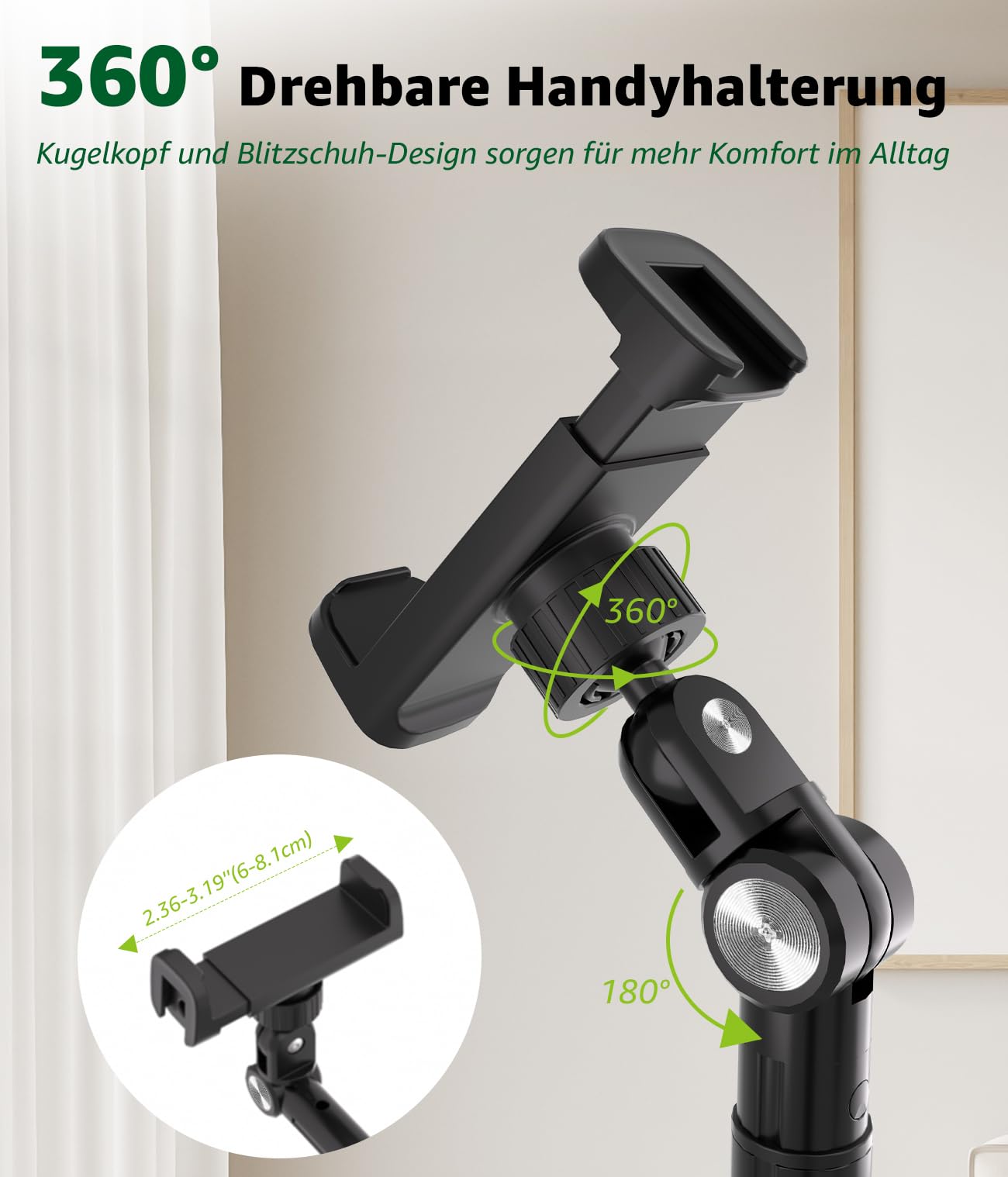 Treppiede per cellulare, 157 cm, supporto per iPhone con braccio estensibile a 360°, telecomando e supporto per cellulare, supporto orizzontale per iPhone 17/16/15/registrazione video/streaming