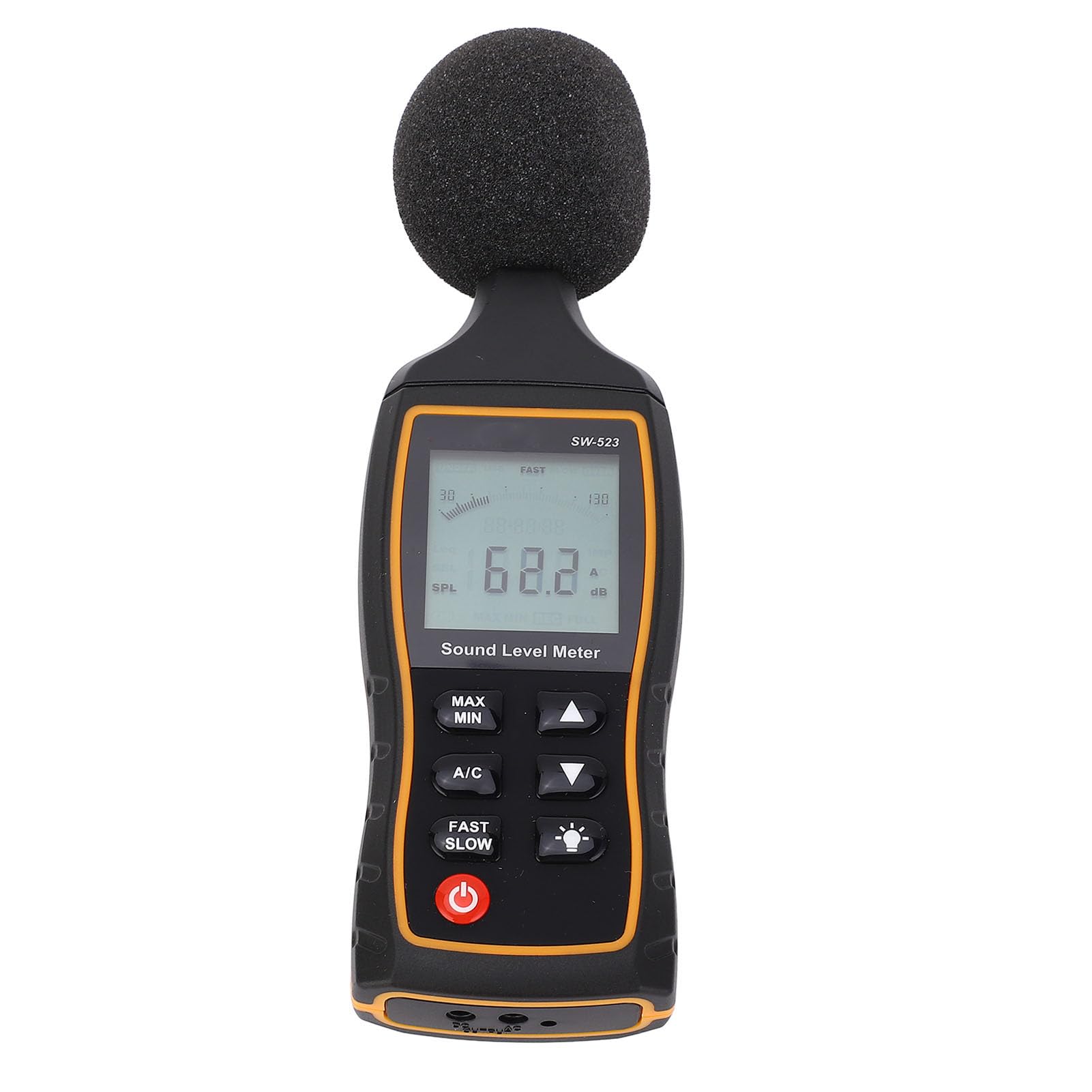 Lector de nivel de sonido Medidor de ruido digital de alta precisión portátil Medidor de decibelios para aplicaciones de investigación de música en el hogar, arquitectura in