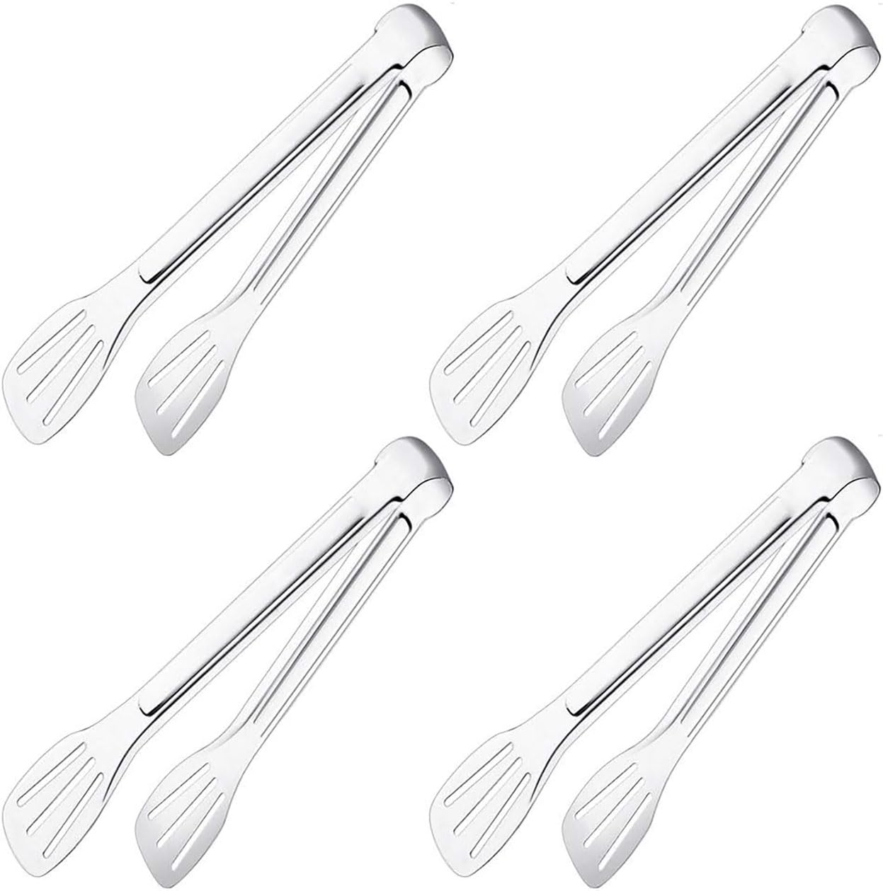 Stainless Steel Serving Tongs - Multifunctional Kitchen Tongs for Parties Buffets and Daily Use - Set of 4 (9 Inches)