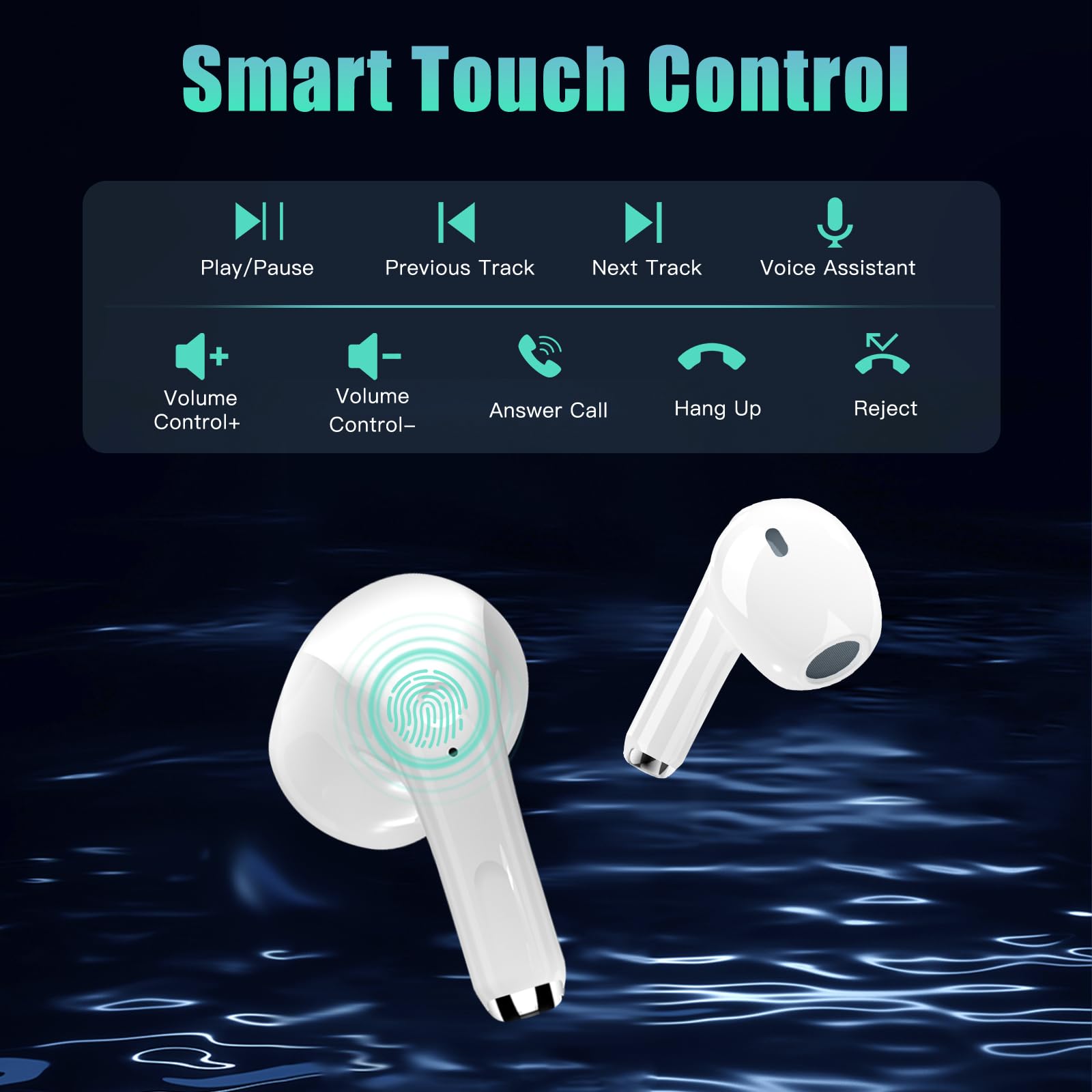Auriculares intrauditivos inalámbricos Bluetooth: auriculares internos deportivos inalámbricos con sonido estéreo HiFi con 4 micrófonos - control táctil - IPX7 resistente al agua compatible c