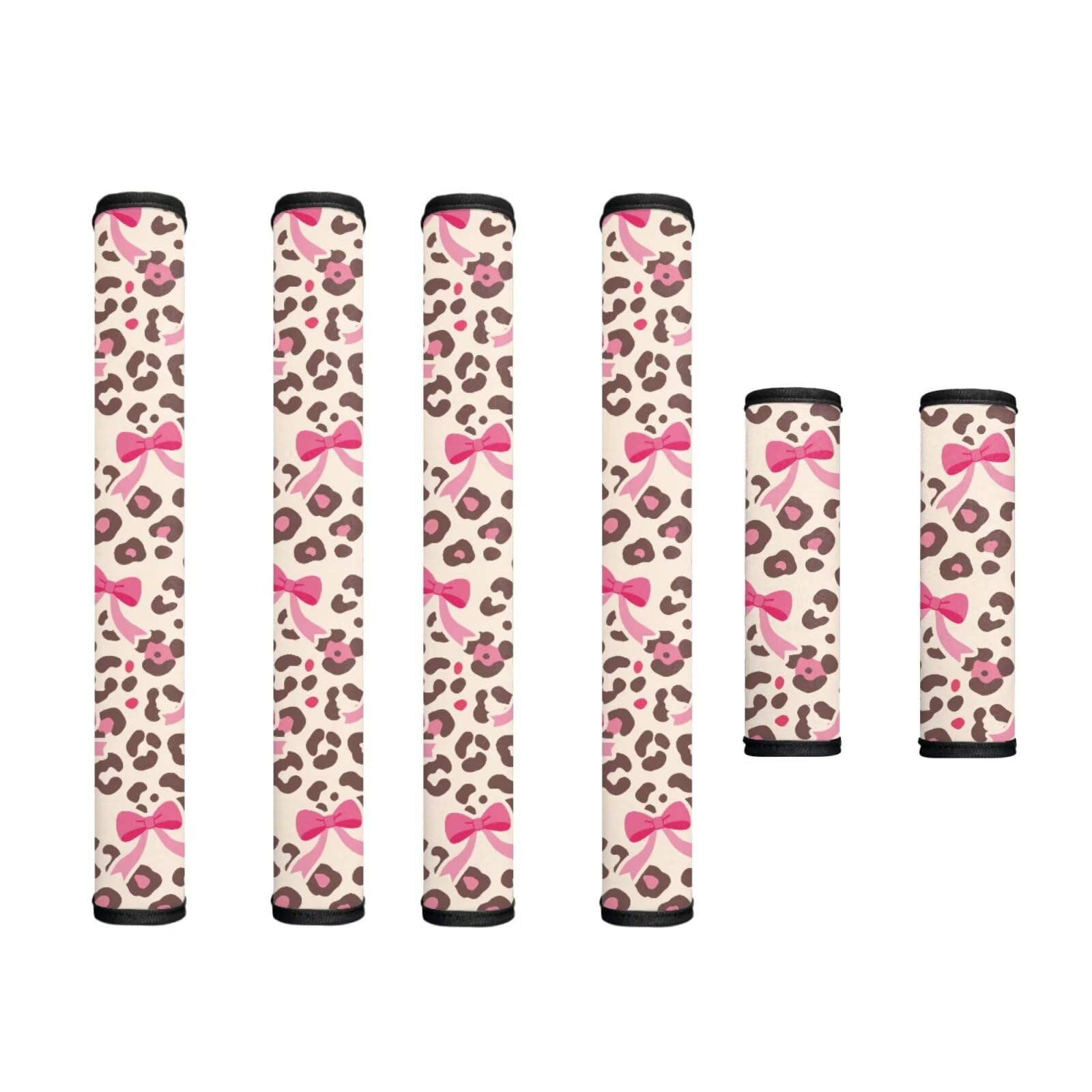 Refrigerator Door Handle Covers Set of 6 Washable Kitchen Appliance Decor Handles Keep Clean Anti-Slip Fridge Accessories Home Decor, Bow Leopard Print Beige Pink