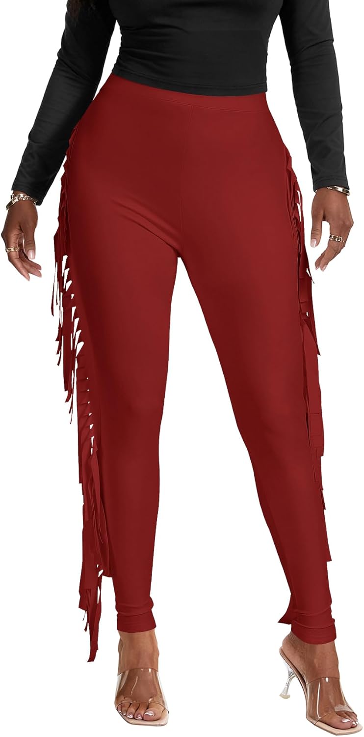 LYANER Women's High Waist Fringe Jogger Sweatpants Tassels Side Bodycon Pants - Image 2