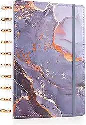 Caderno Inteligente Mármore, 80 Folhas, Espiral, Capa Dura com Design Mármore, Couro fake, Tamanho grande A4, 11 discos, folhas removiveis (Marinho)