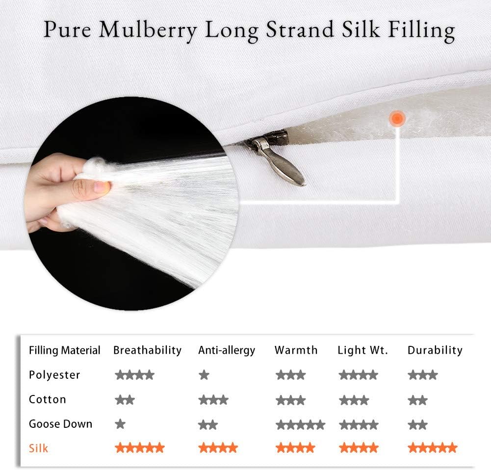 Get Discount Offer SilKicah Mulberry Silk Comforter Twin Size, 100% Natural Mulberry Silk Filled Duvet Breathable Lightweight Pure Silk Quilt for Summer Season(68×86)