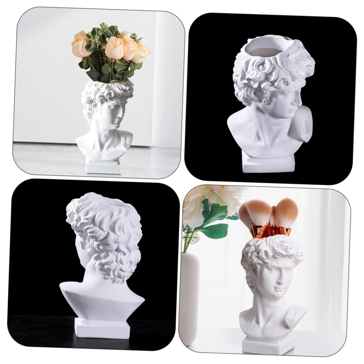 ULTECHNOVO Vase à Composition Artistique en Résine Blanc 25cm Sculpture Tête David Support Pinceaux de Maquillage Décoration de Bureau et Balcon