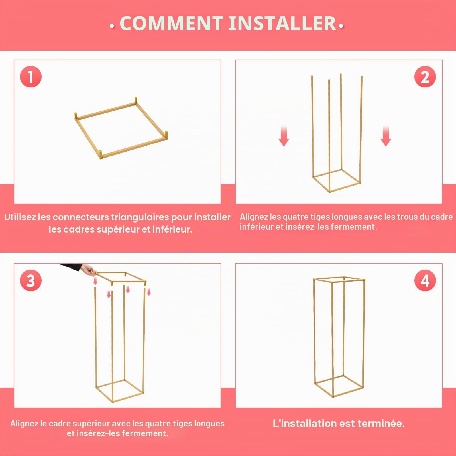10 supports à fleurs en métal, 80 cm de hauteur, support pour plantes, support pour plantes de table de mariage, centres de table, pour les décorations de fêtes et les décorations d'événements