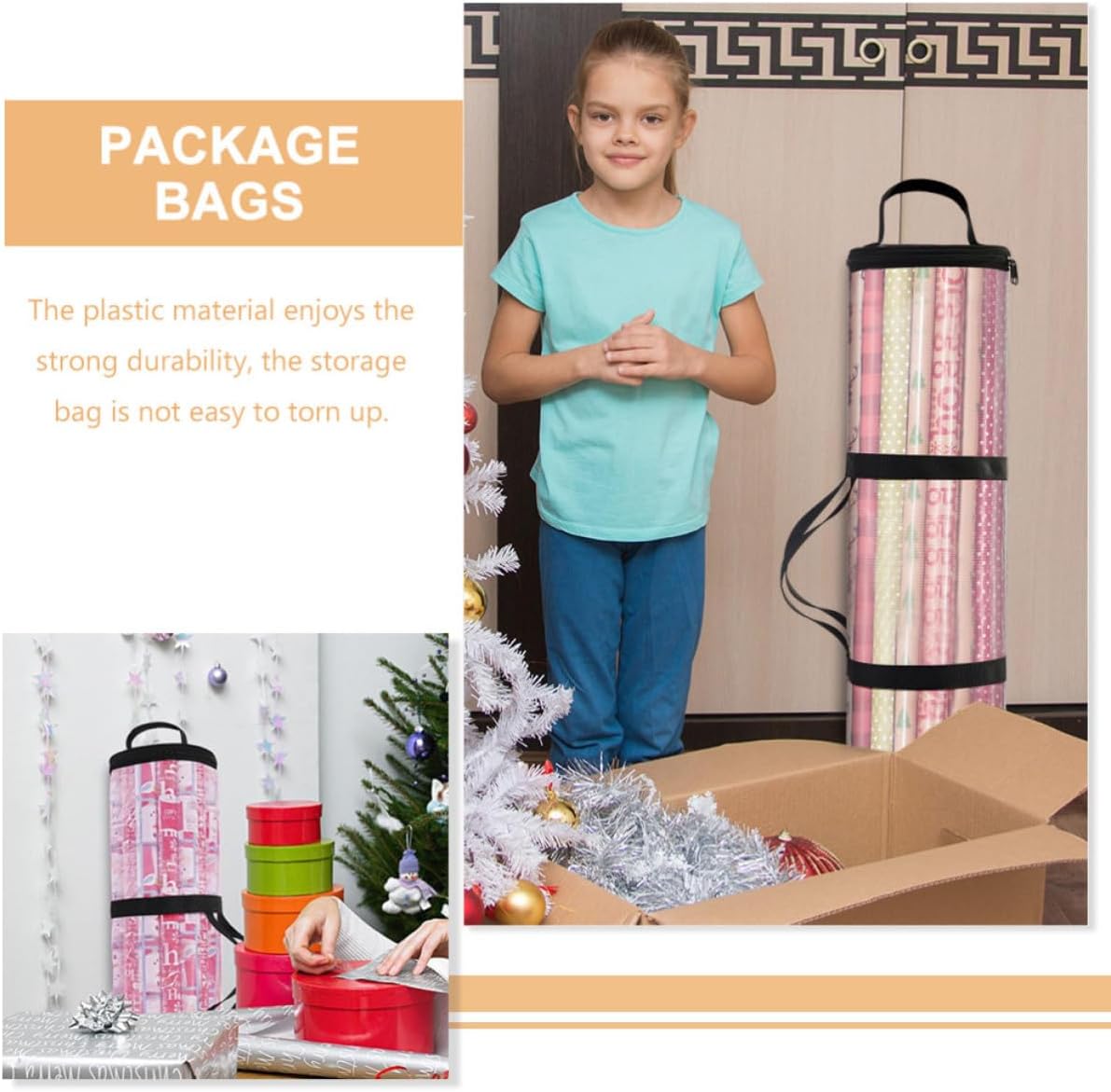 ZUNOXAZ Christmas Storage Bag Pink Cylindrical Plastic Container with Reasonable Capacity and Fine Workmanship for Home Holiday Organizing and Xmas Supply Pouch image 3