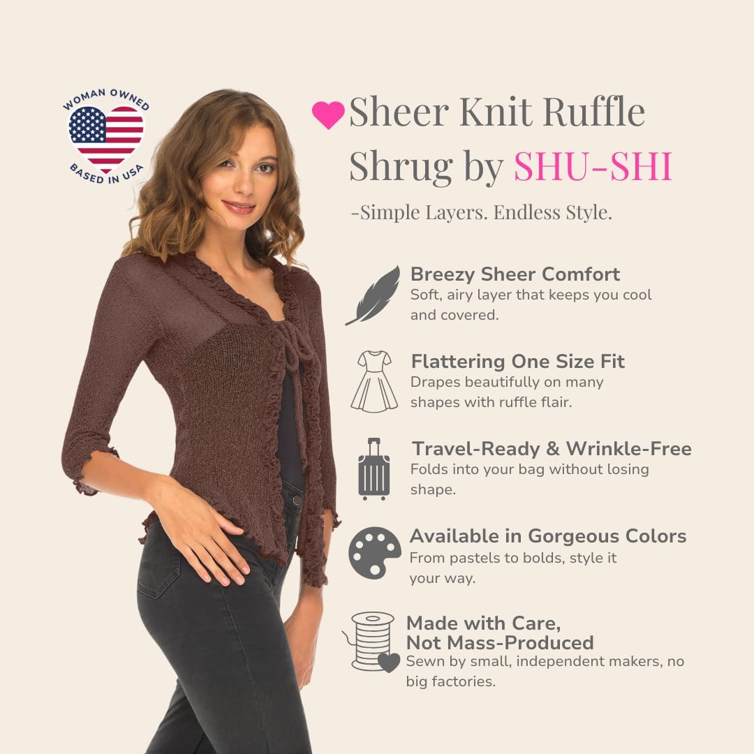 SHU-SHI - Bolero Transparente para Mujer - con Volante - Punto Ligero