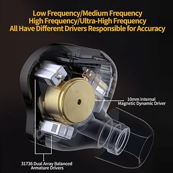 KZ ZS10 pro2 Hybrid Driver in-Ear Headphone,5 Drivers HiFi in-Ear Monitor Audiophiles Earphone,KZ IEM Tunable Musician Earbud (Black, with Microphone)