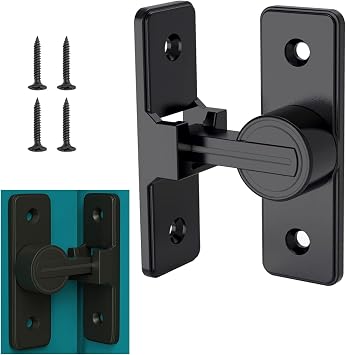 Barn Door Lock Hardware, 90 Degree Heavy Duty Gate Latches Flip Latch Safety Door Bolt Latch Lock, Barn Sliding Door Latch Lock Suitable for Garden, Bathroom, Outdoor, Garage Black