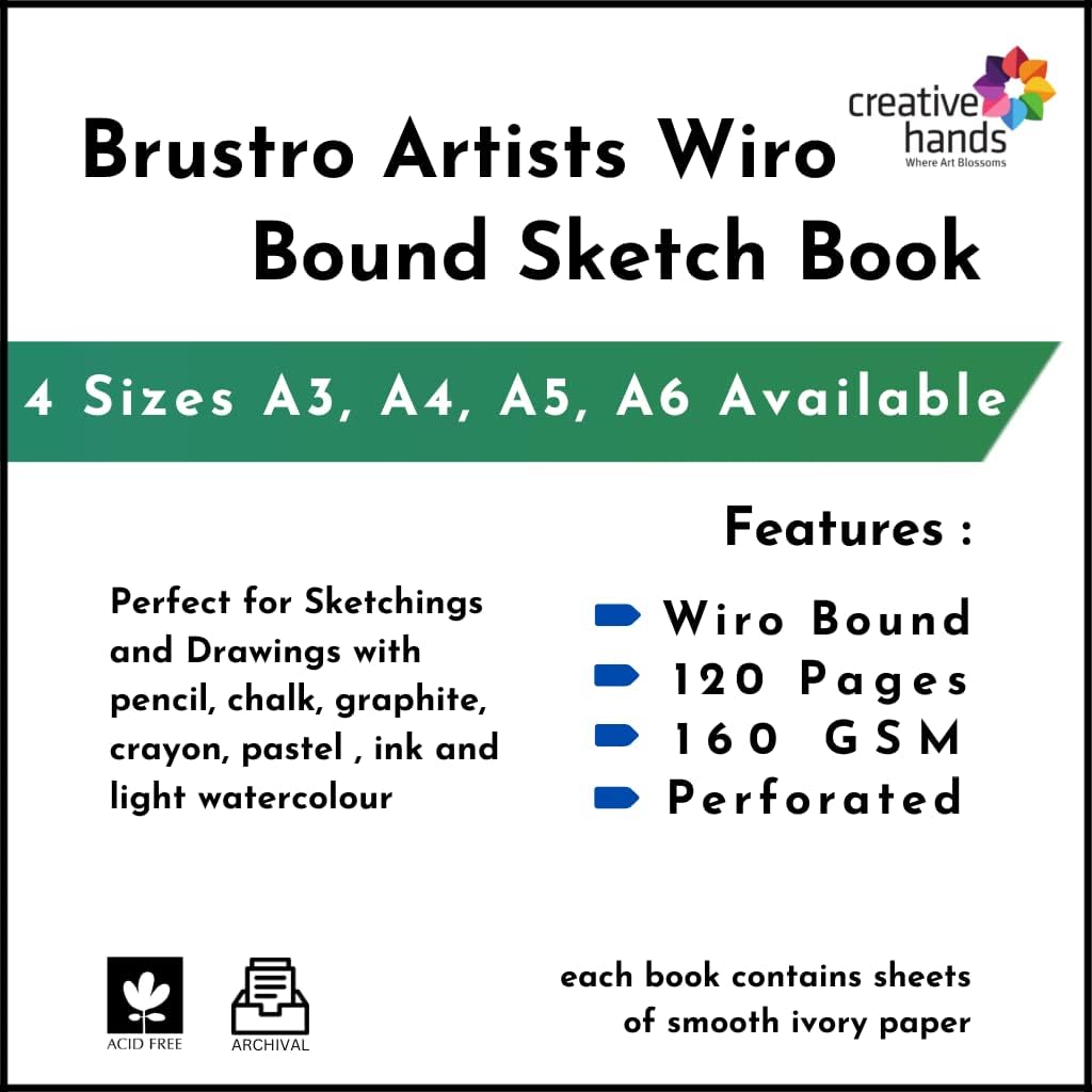BRUSTRO Wiro Bound Artists Sketch Book, A3 Size, 120 Pages, 160 Gsm A3 Wiro