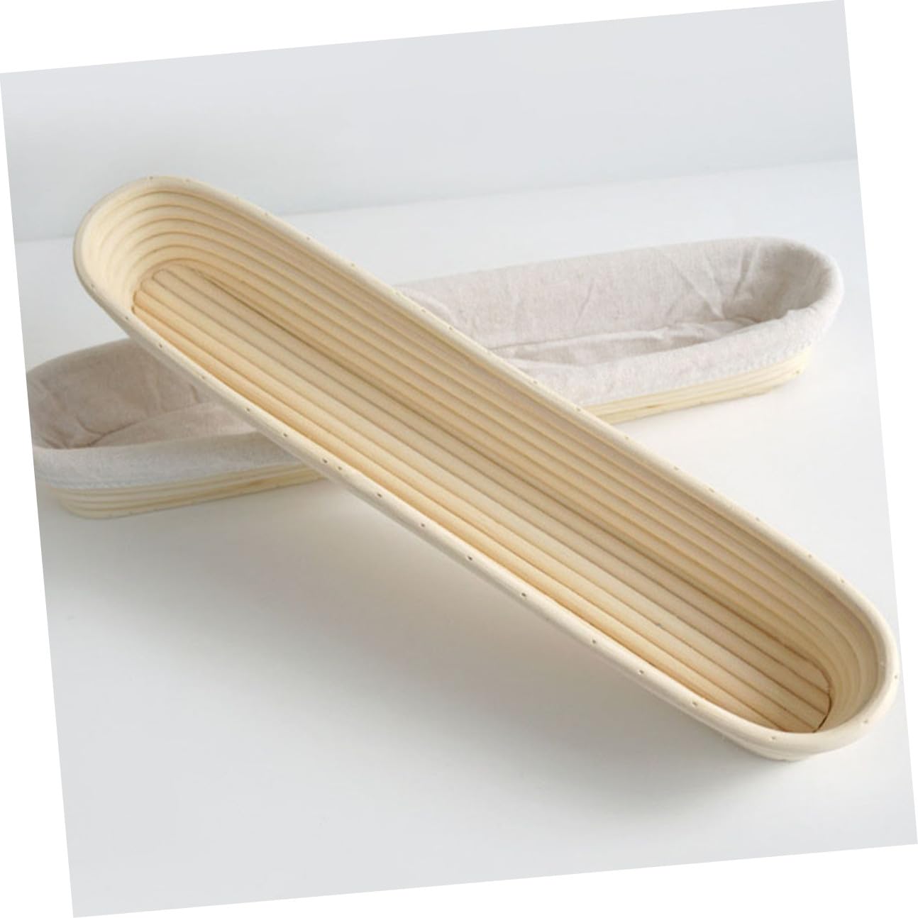 VANZACK Brotbackkorb Teiggärkorb aus Rattan mit Abnehmbarem Stoffeinsatz 34X10X55cm für Französisches Baguette und Heimbacken Zufällige Farbe Zufällige Farbe