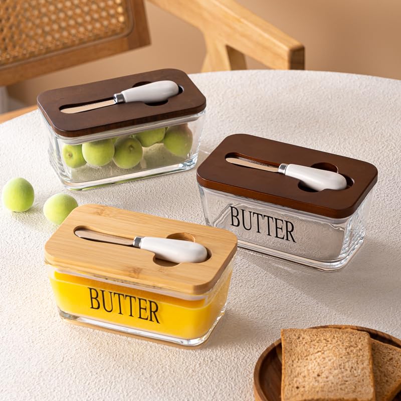 Amazon | 透明ガラスバターケース 保存容器 ナイフ付き バター