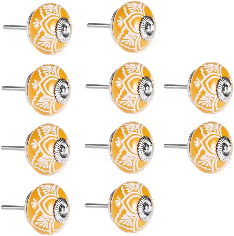 Door Handles,Ceramic Door Knobs, Cupboard Handle,10 pcs Round Door Knobs Ceramic Handle Cupboard Drawer Pull Handles Ceramic Round Knob for Kid's Room Bedroom Door Drawer (Color : Yellow)