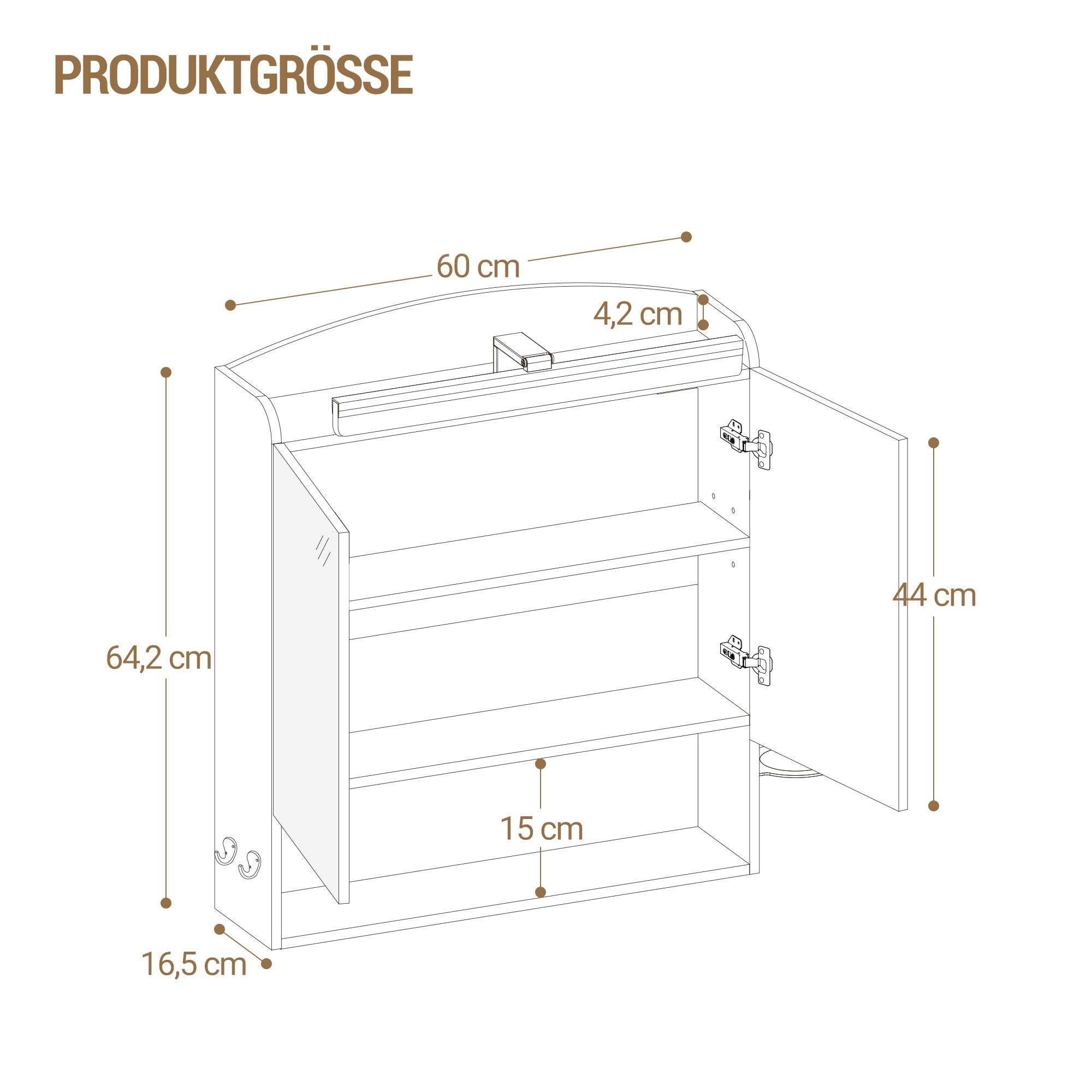 Hzuaneri Spiegelschrank Bad mit Beleuchtung, Badezimmerschrank mit Spiegel, Wandschrank, Haartrockner-Halter und Haken, mit Stecker, Verstellbarer Etagen, Weiß, 16,5 x 60 x 68,5 cm MC10003XEU