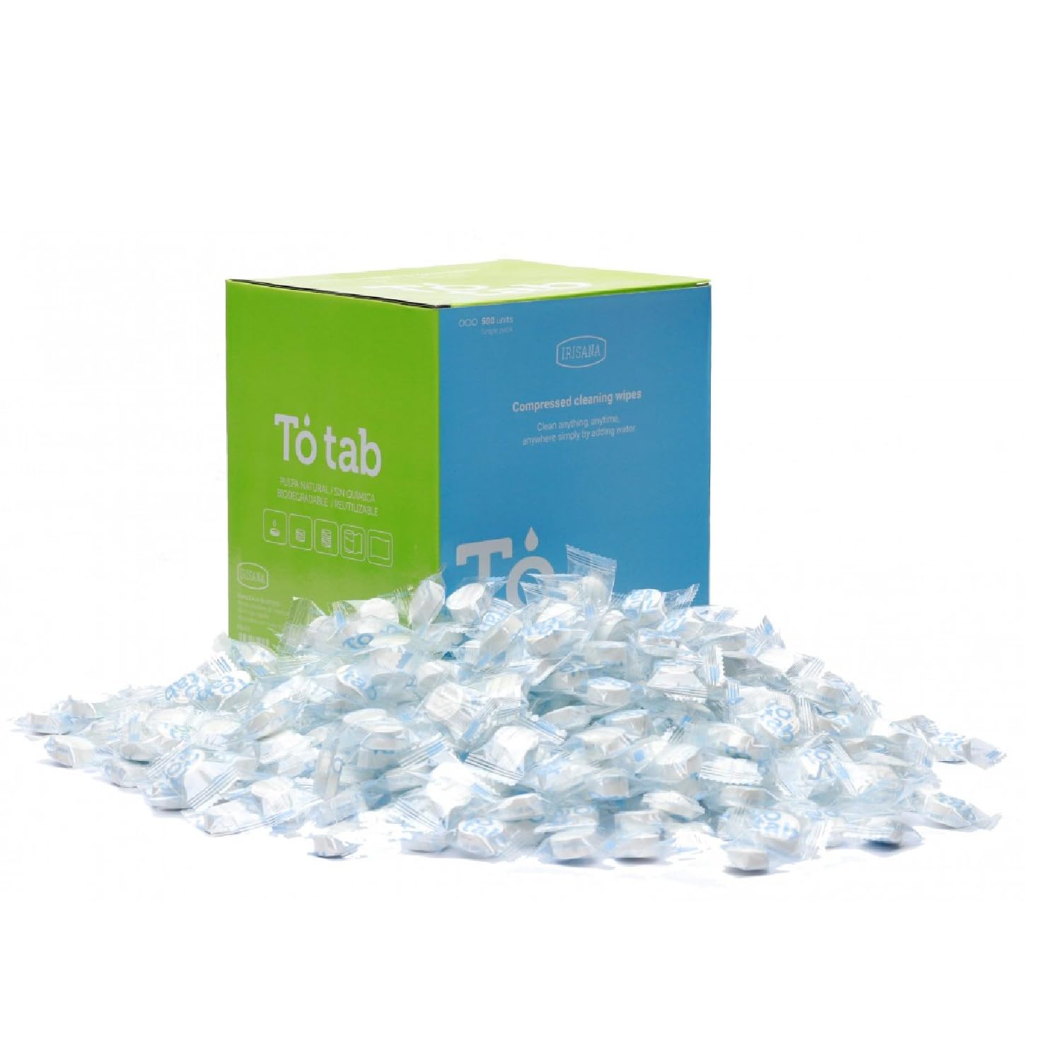Irisana - Toallitas Comprimidas en Pastillas - 500 unidades - Hipoalergénico - Fabricadas en Pulpa de Bambú - Ecológicas - Biodegradable - Limpiadoras
